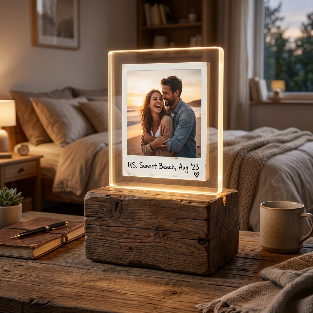 Doğal Masif Kütük Polaroid Fotoğraf Lambası